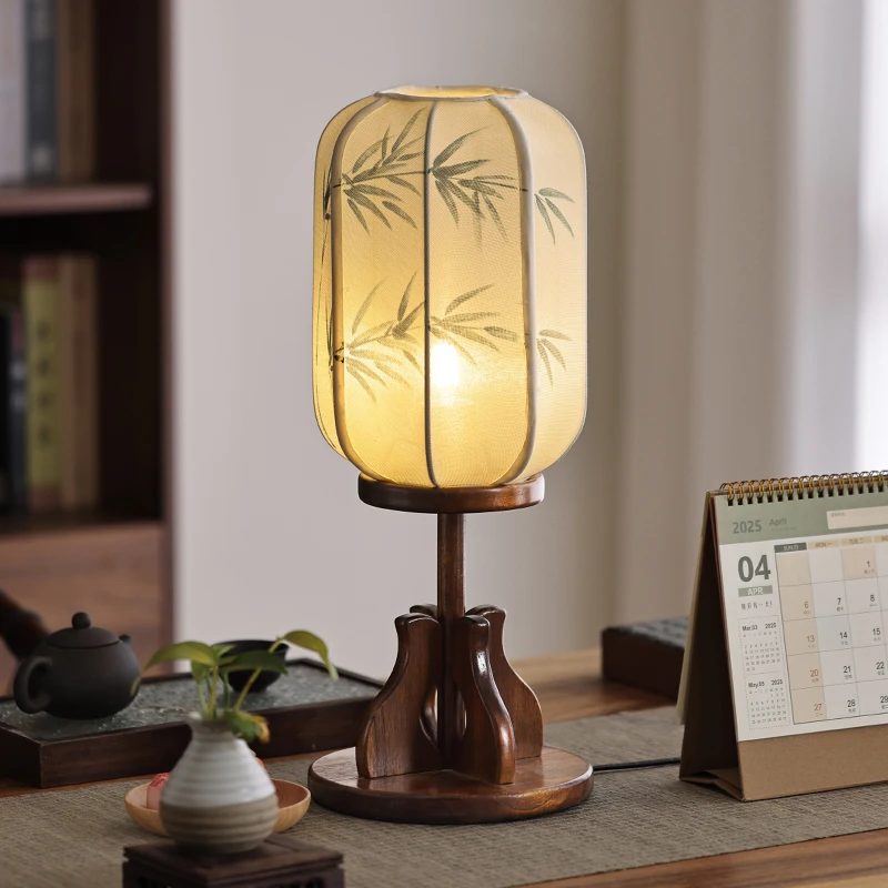 异丽新中式实木台灯卧室古典床头灯茶室古风禅意侘寂风氛围灯