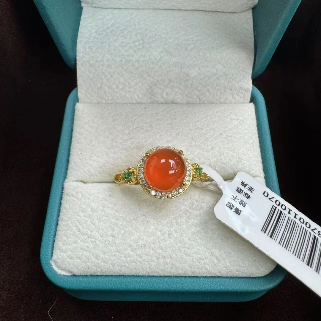 冰红S925银镶嵌南红戒指/HS3700110070/多样性 发一个