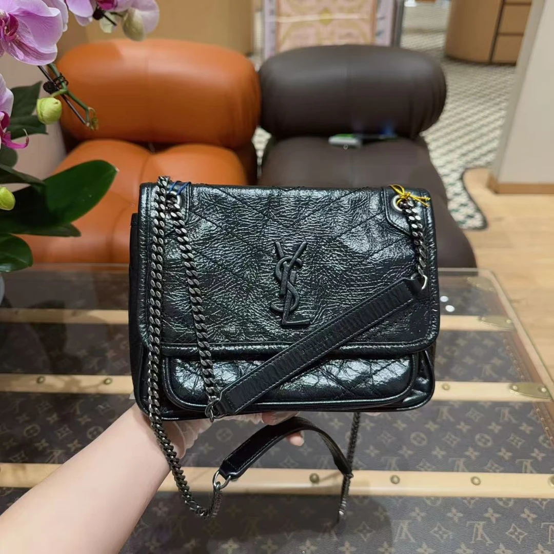 圣罗兰/Saint Laurent 圣罗兰 YSL Niki 黑银链条流浪包  编码：P
