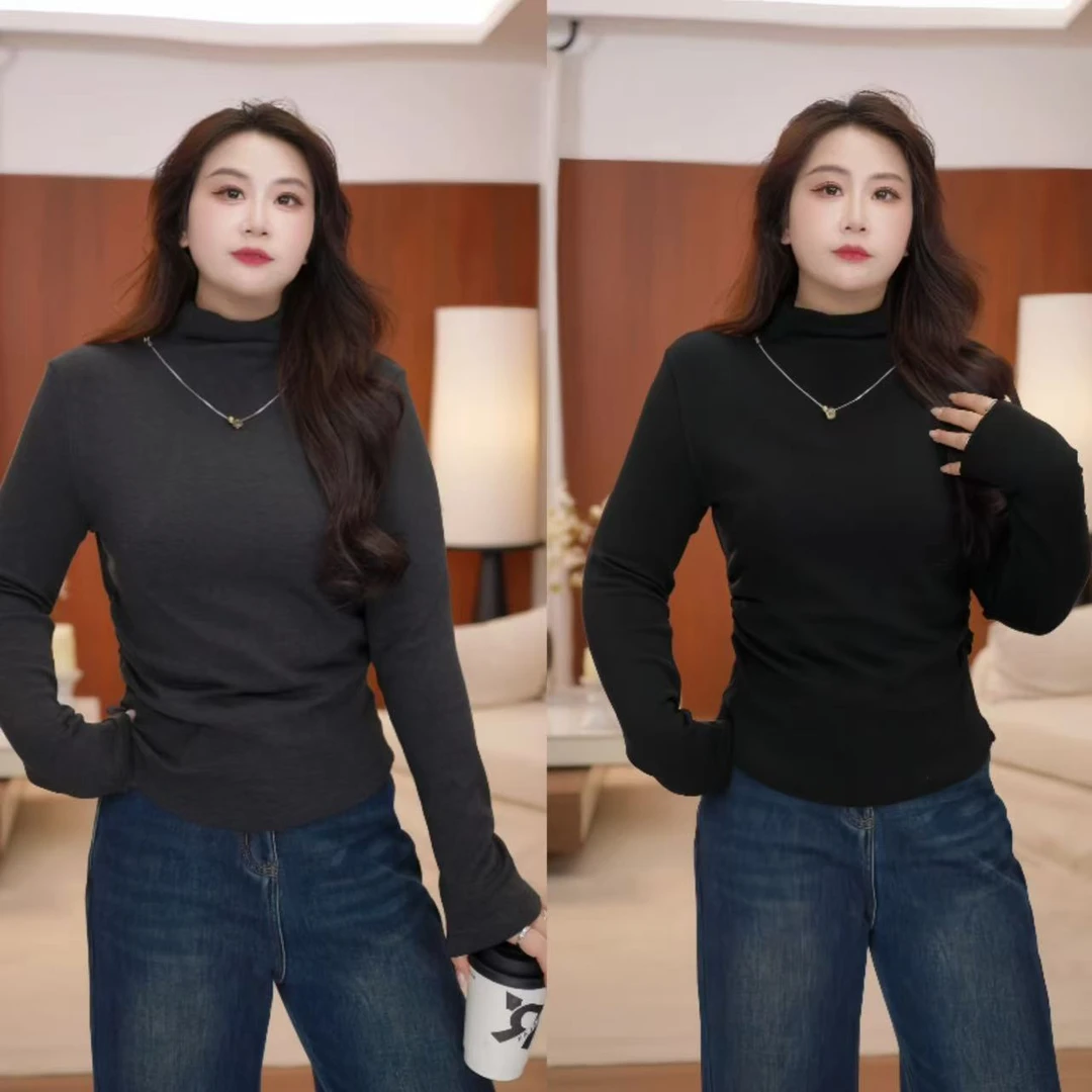 欣络集/欣姐【一秒精致】微胖半高领长袖抗皱纯色打底针织衫XLJ1130