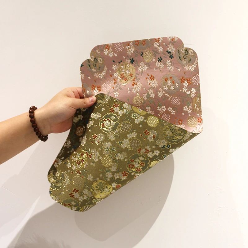 新中式锦缎金丝团茶席双面可用48*24CM