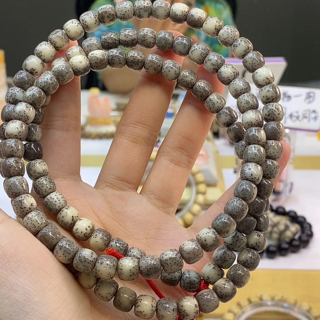 ٨***ـ吊坠星月菩提87石玉灰冰糖正月留白小细星长串108