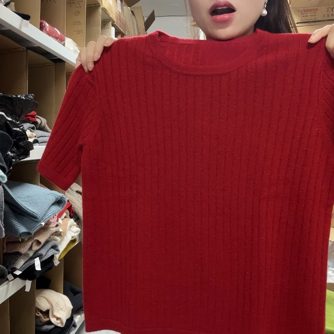 羊绒短袖红色小码