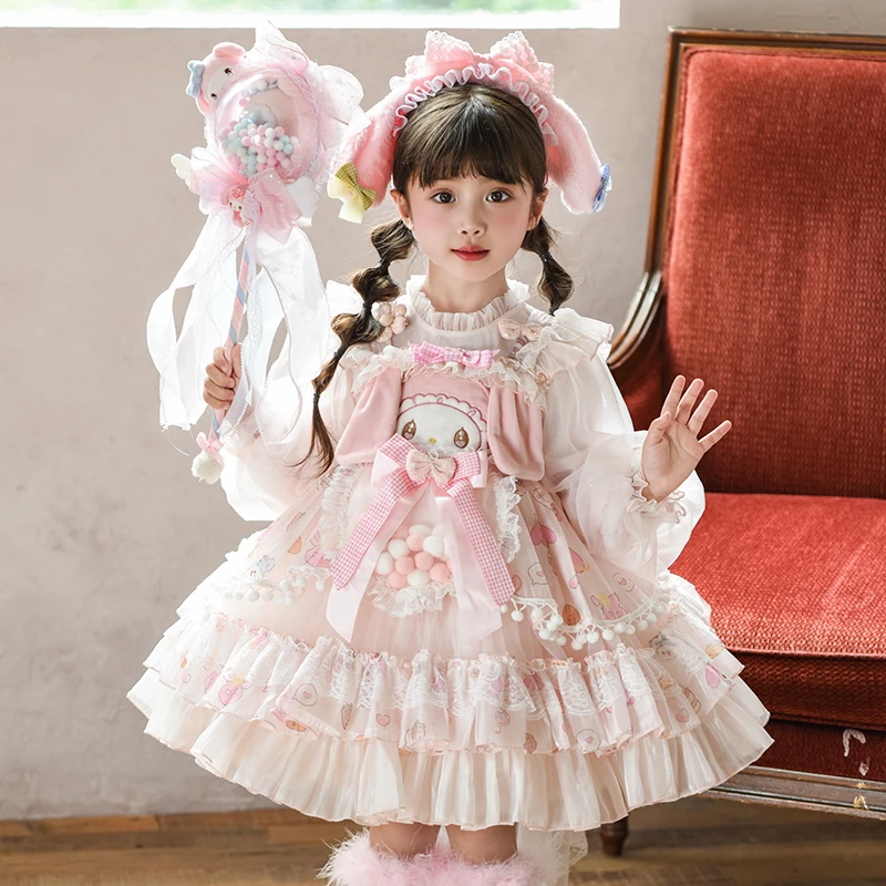 女童秋装美乐蒂玉贵狗公主裙 儿童秋季新款长袖蓬蓬纱礼服连衣裙