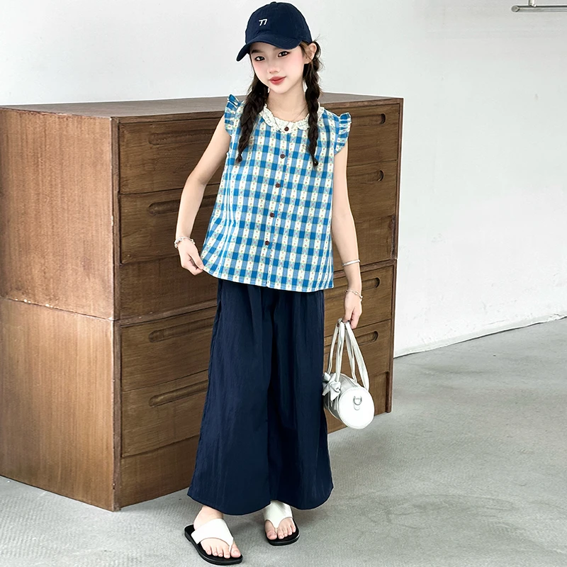 女童夏季韩版无袖娃娃衫套装中大童女孩洋气时髦儿童薄款休闲夏装