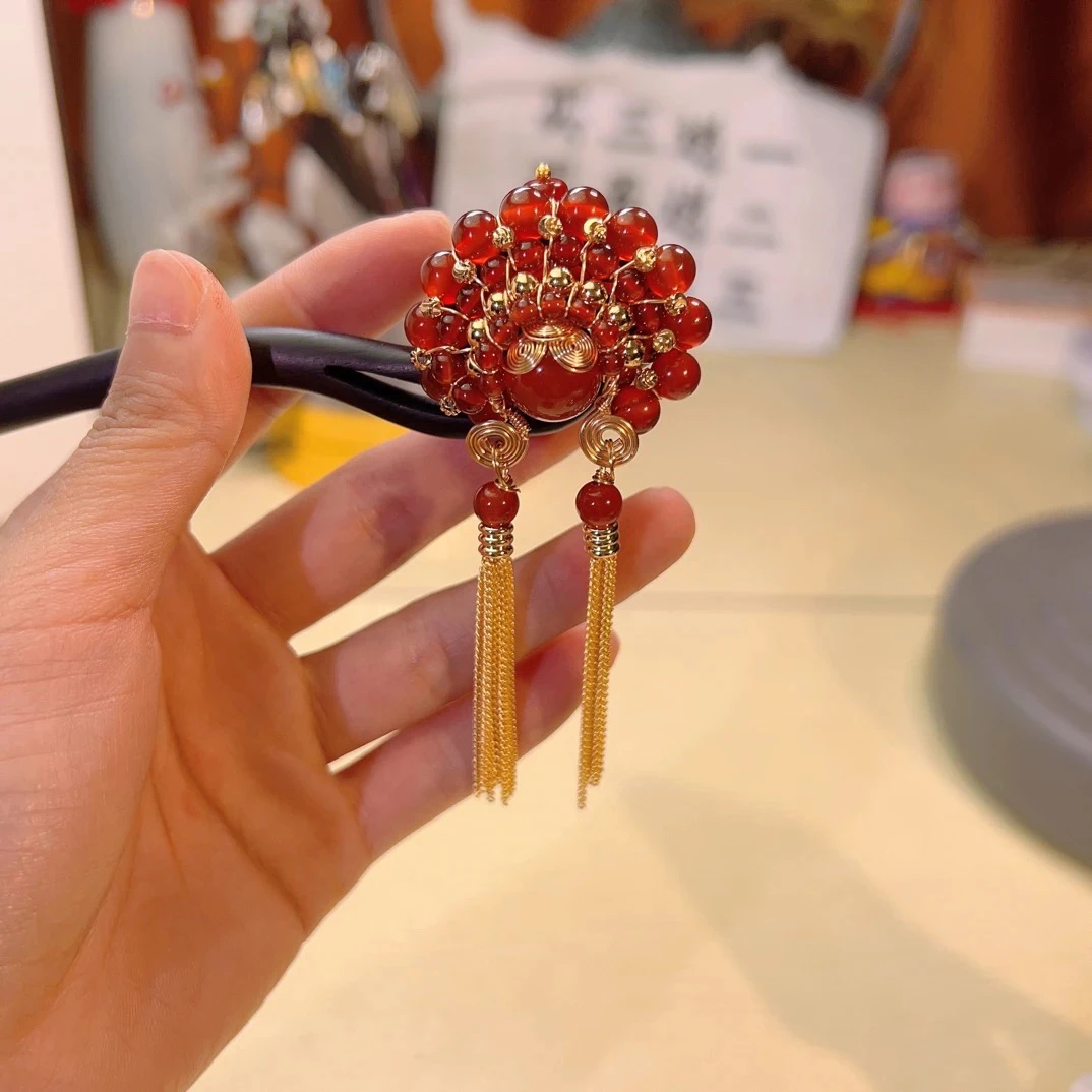 18厘米黑檀木盘发簪子刀马旦国潮风新中式脸谱气质