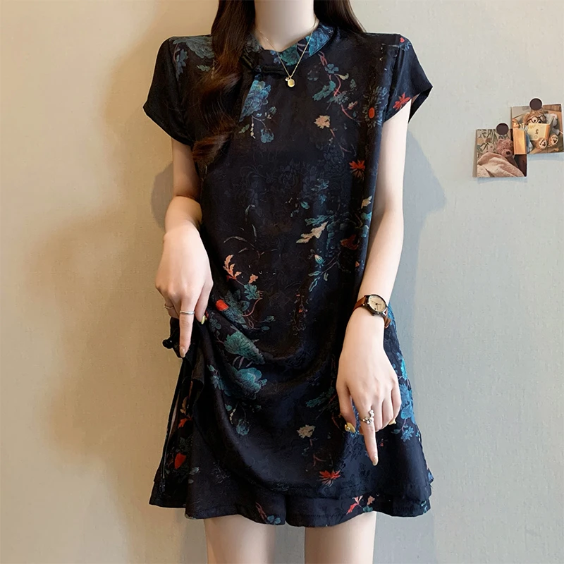 大码女装2025超火夏装一整套胖mm新中式国风气质上衣短裤两件套装