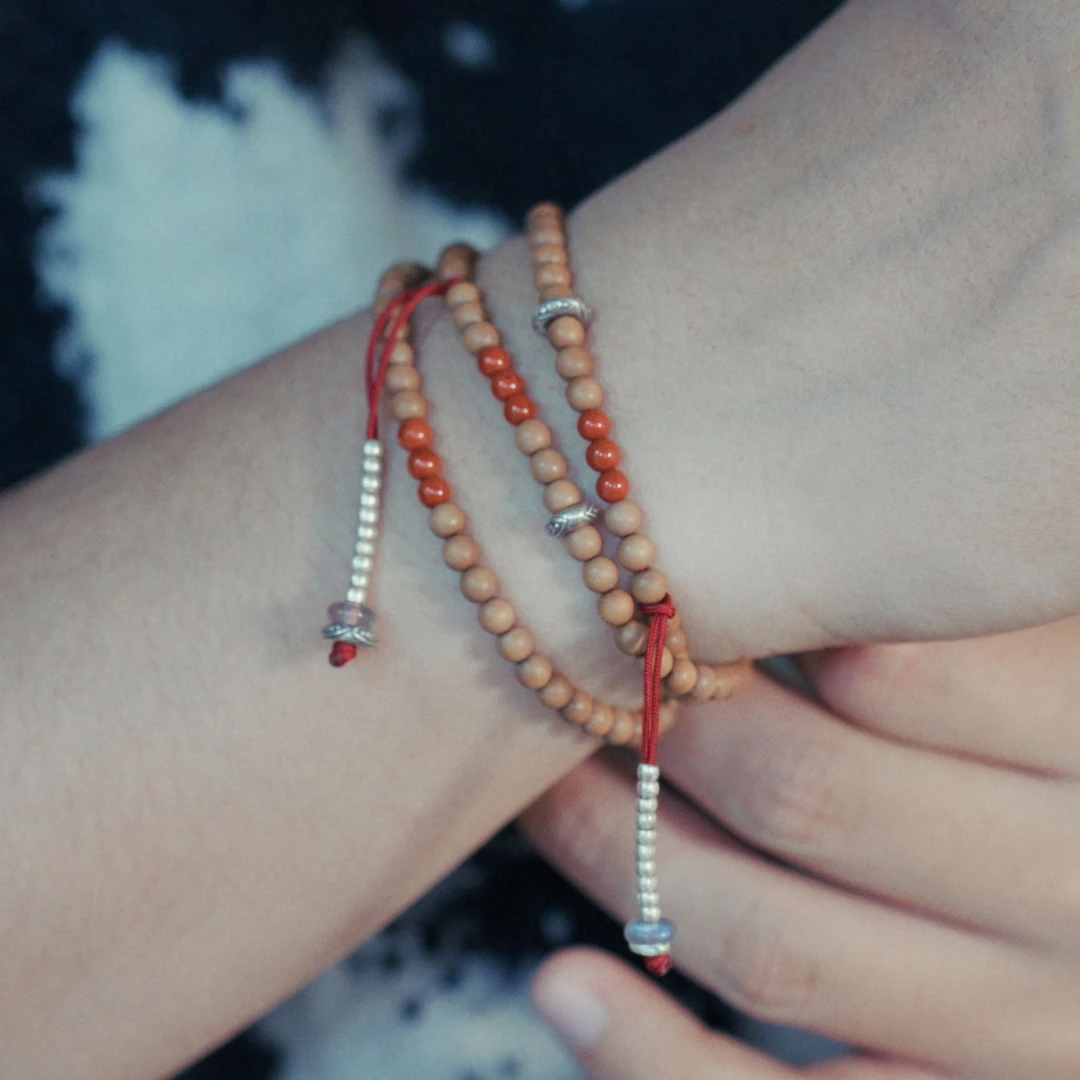 925银手链 【禅寂】幻渺原创设计|108颗串珠素雅檀香多圈手工手串