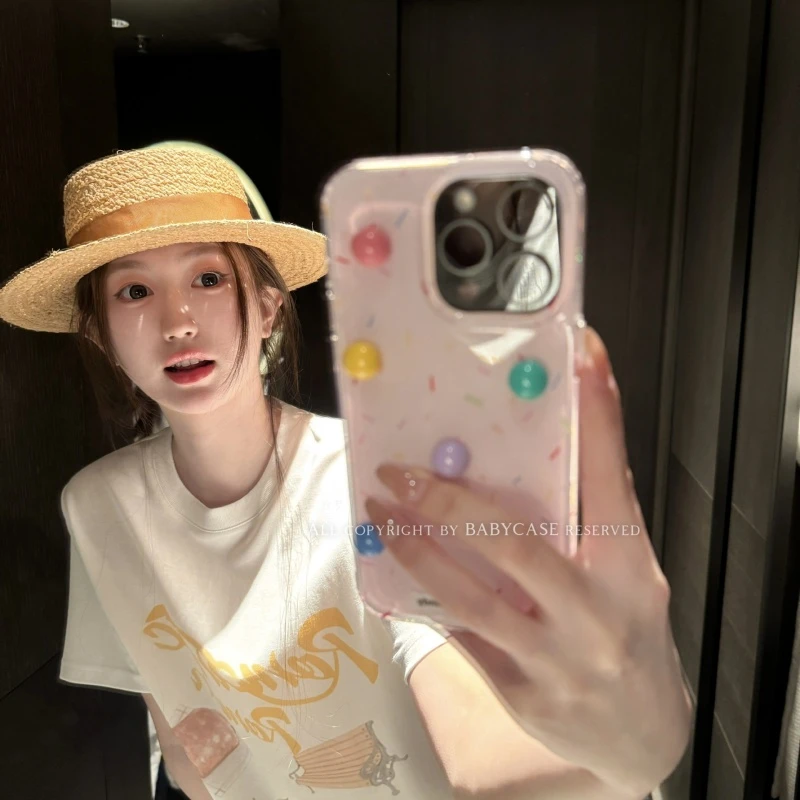 糖果彩虹豆波点亮粉手机壳适用iPhone16pm/15pro/14ProMax/13pro