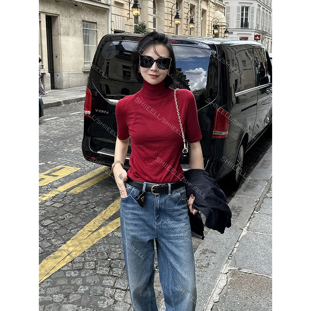 SHIIEELL【高智毛衫】极简60支精纺羊毛软糯修身半高领打底衫Z7228