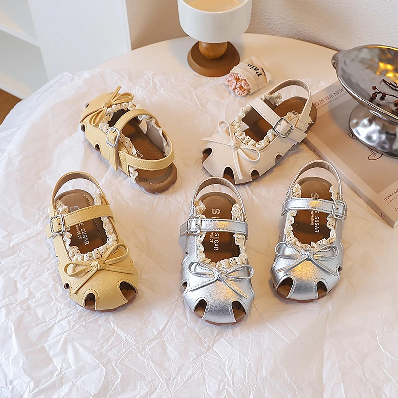 2025夏季新款女童凉鞋小女孩镂空包头公主鞋蕾丝女宝洛丽塔沙滩鞋