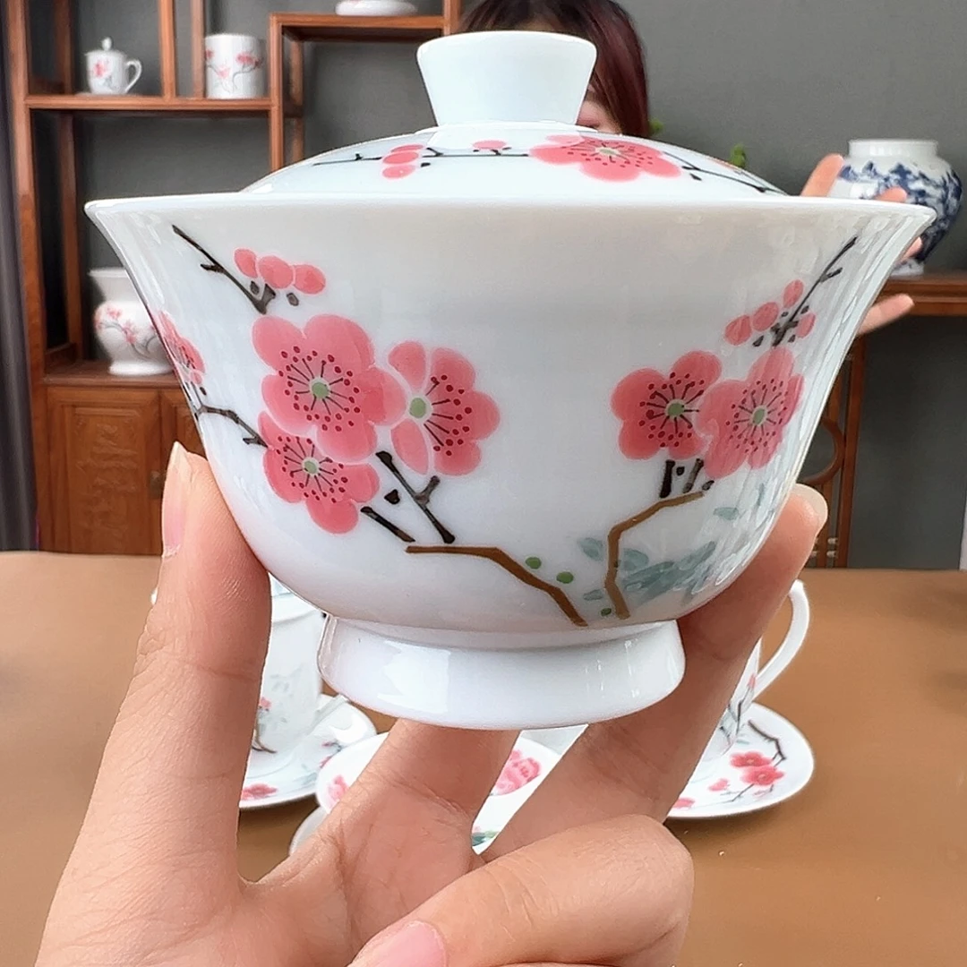 翠竹红梅两才盖碗