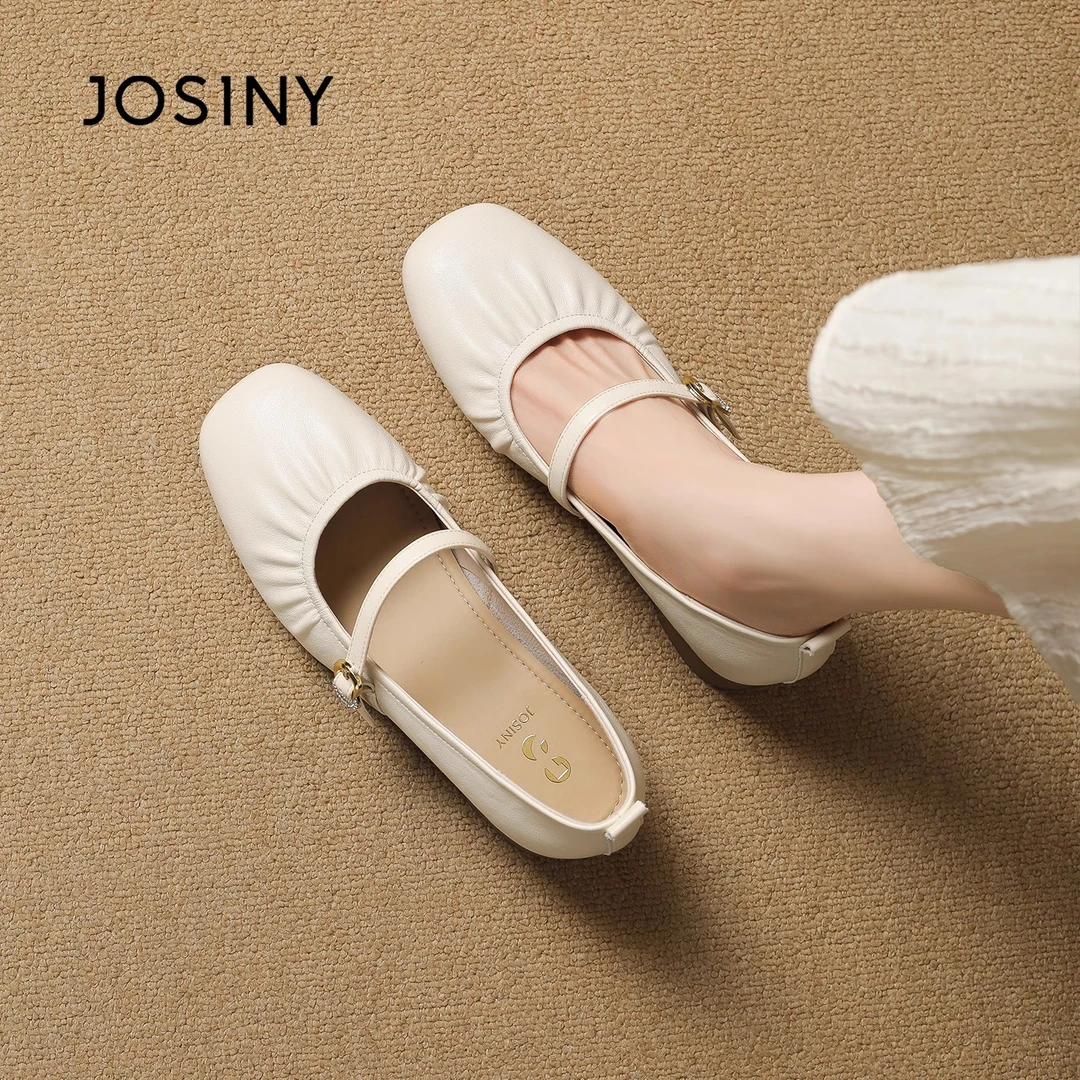 卓诗尼玛丽珍鞋女2025夏季新款百搭软底不累脚一字带粗跟浅口单鞋