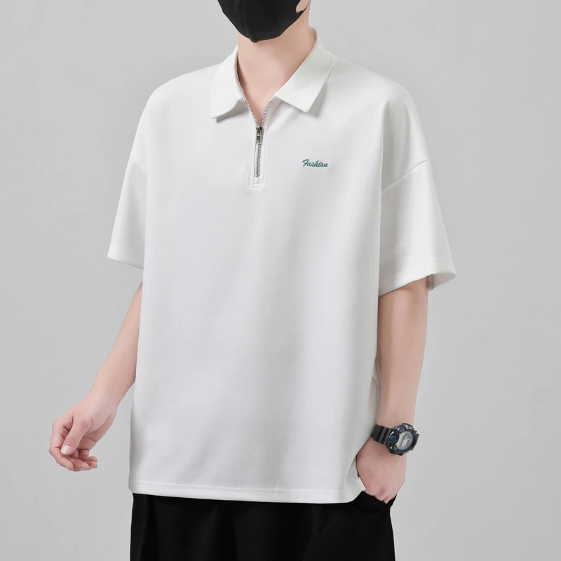 夏季半拉链polo衫男士宽松休闲短袖t恤薄款山系半袖衫