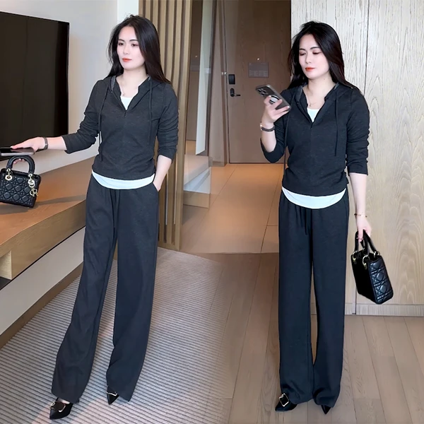 【季颜品牌】新款穿搭气质显瘦遮肉时尚洋气休闲减龄长袖套装