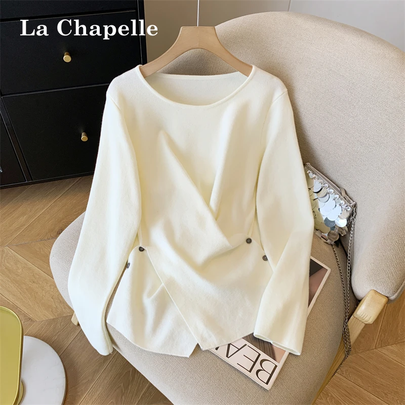 拉夏贝尔早秋交叉扭结开叉针织衫内搭女2025新款洋气百搭显瘦上衣