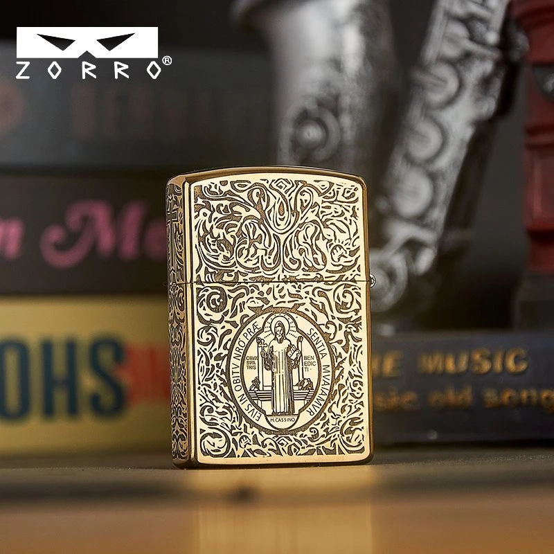 ZORRO男士个性复古五面环绕雕刻黄铜康斯坦丁防风打火机盔甲机
