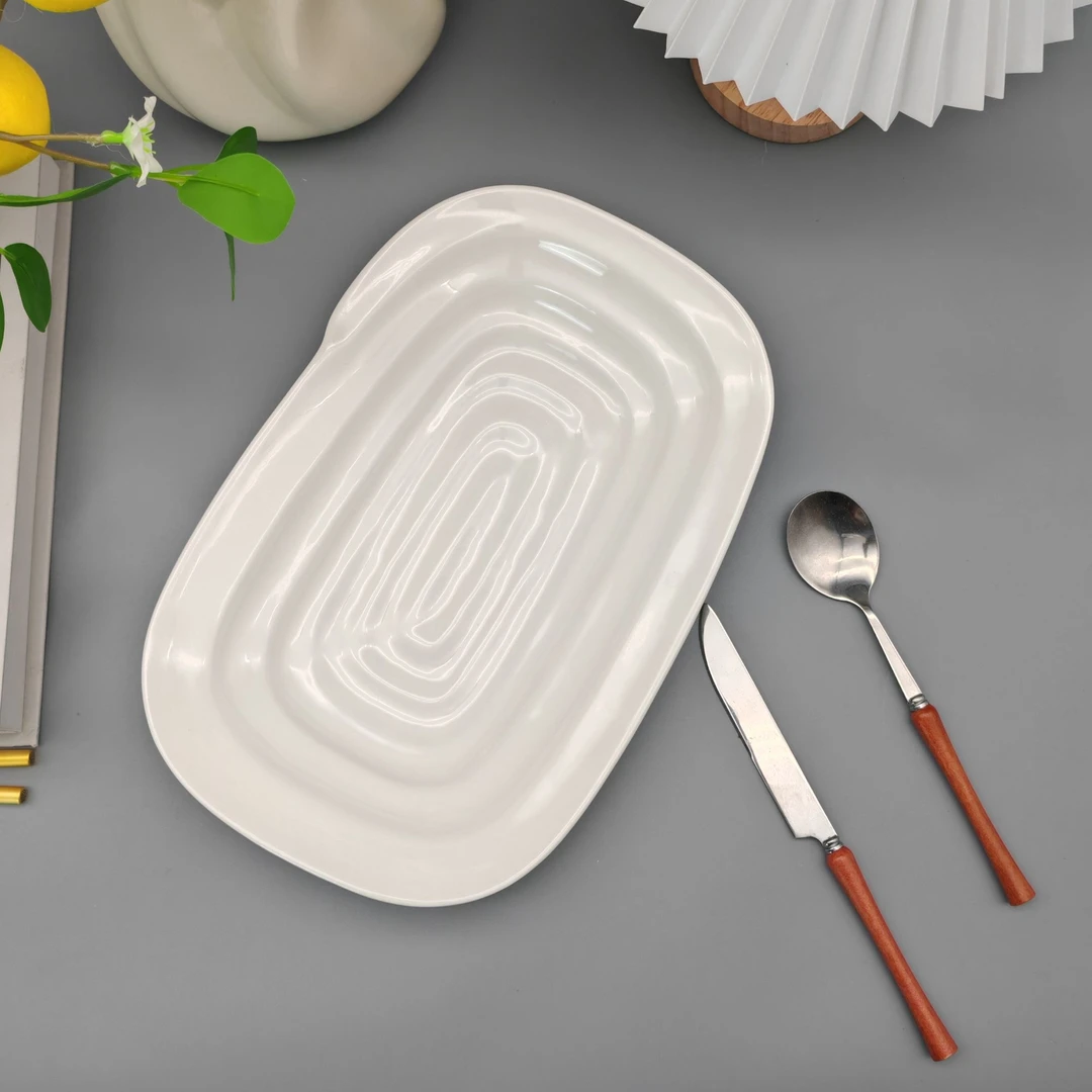 12英寸异形元宝鱼盘陶瓷烤鱼盘创意简约家用点心盘欧式排盘