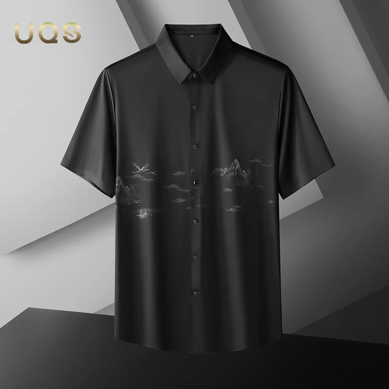 夏季大码男士冰丝衬衫短袖宽松休闲舒适亲肤柔软透气纯色日常百搭