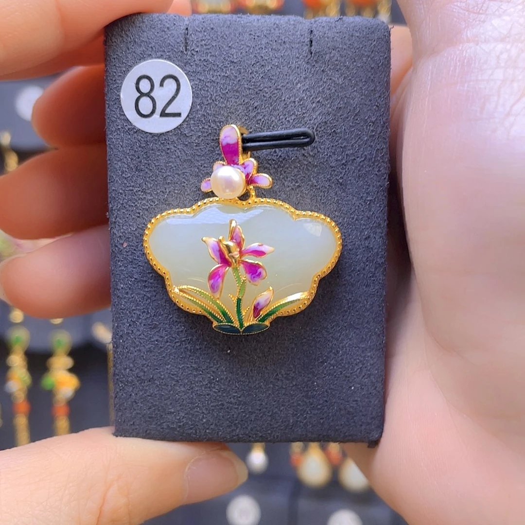 和田玉颈饰银S925镀金镶嵌