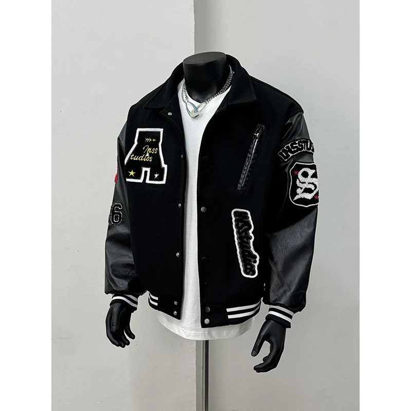 美式cleanfit立领重磅刺绣棒球服男女生国潮牌外套男夹克情侣夹克