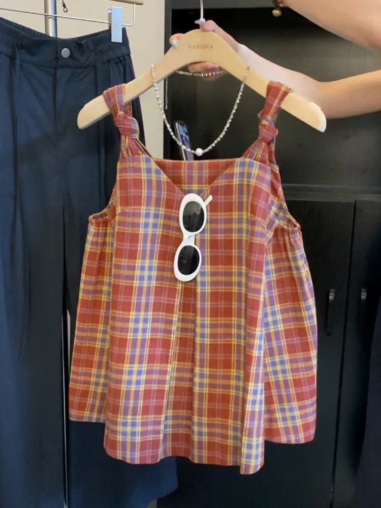 高级感格子扭结吊带背心女夏外穿2025新款小个子独特绝美无袖上衣