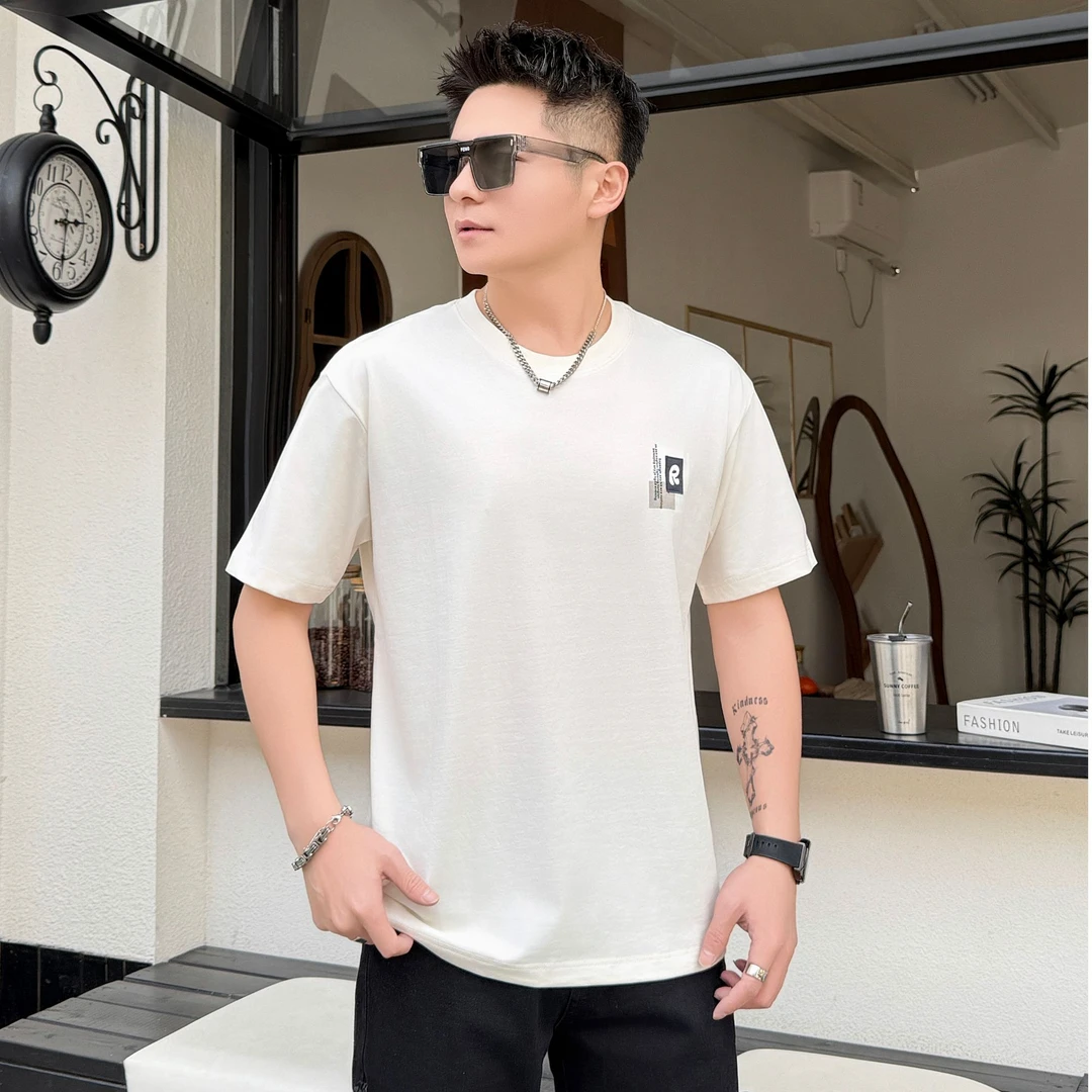 【夏季万针刺绣冰氧棉短袖】高端极简风百搭刺绣短袖-66011