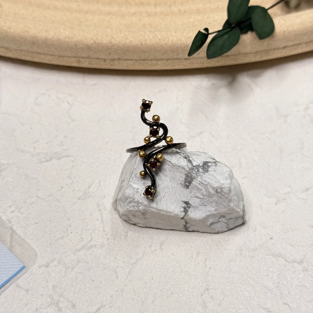 90新  【六六中古】复古银925石榴石戒指aj4800