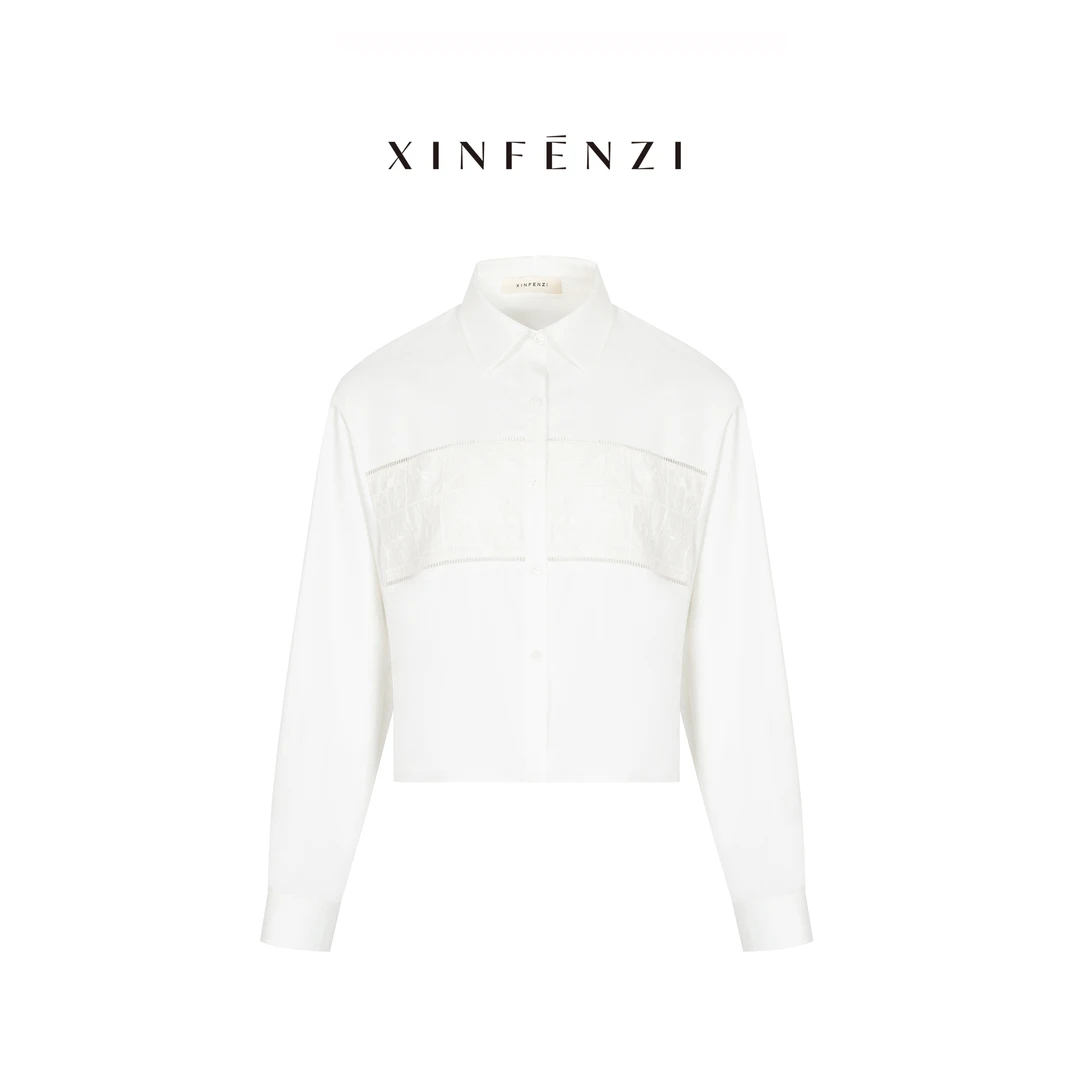 【沐光日】XINFENZI 翻领绣花拼接短款衬衫 SS33497