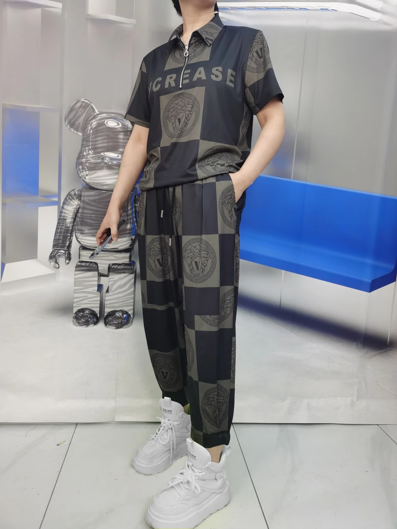 长裤套装轻奢男士时尚短袖POLO夏季新款透气欧货高级感男装5005