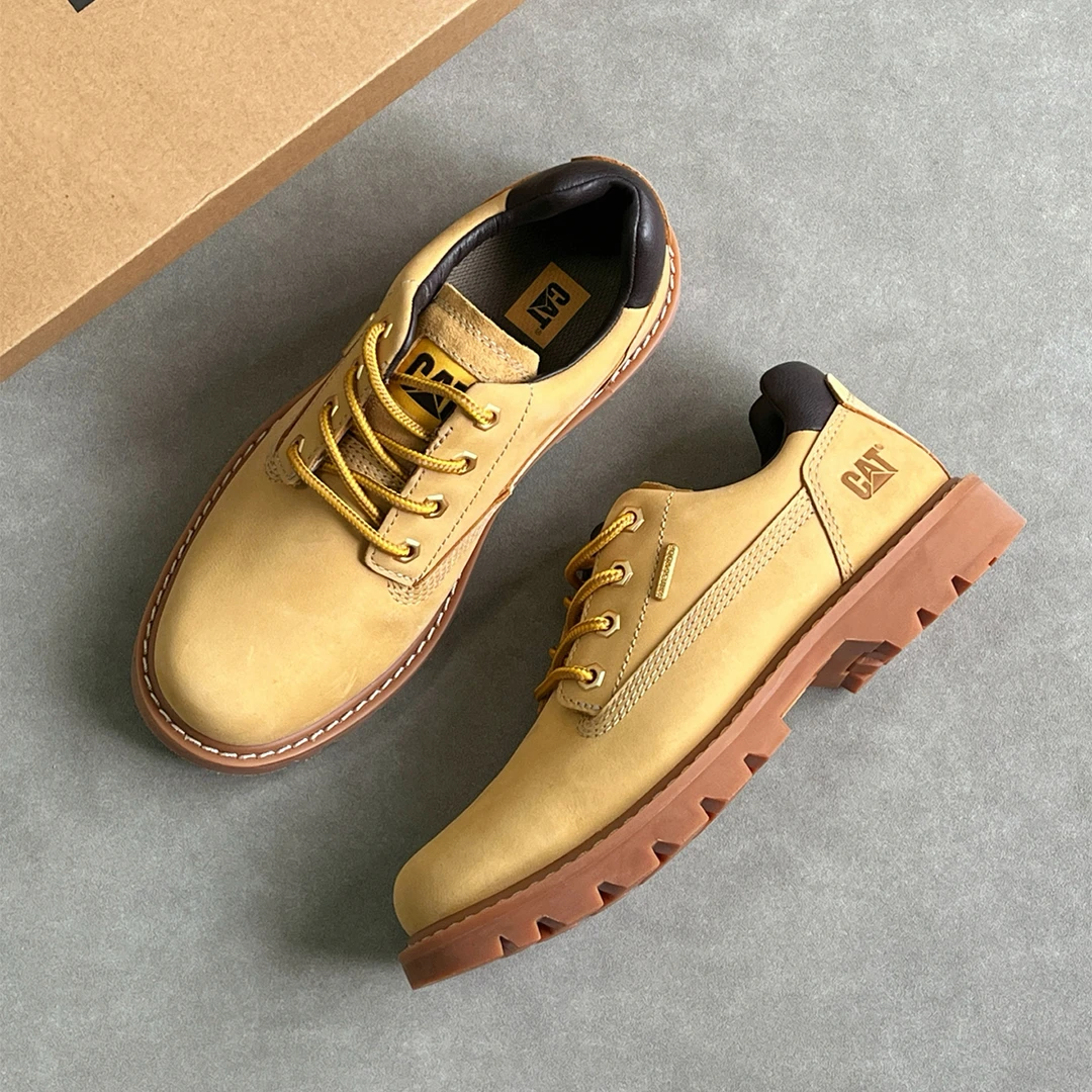 CAT卡特低帮防水大黄靴户外时尚休闲鞋复古皮鞋男款耐磨鞋真皮S