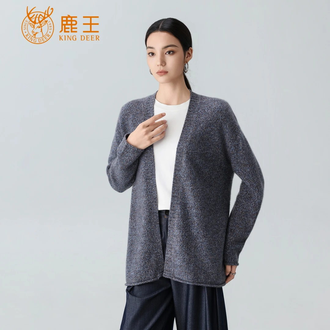 【专柜在售】鹿王女V领100山羊绒花纱针织开衫外套 加厚 912512077