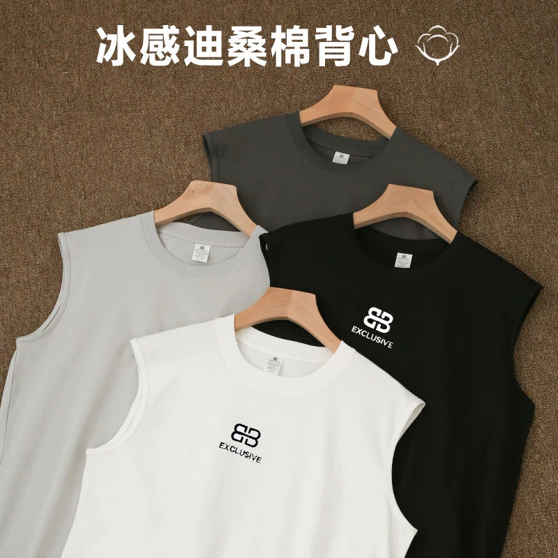 【万针刺绣】夏季刺绣无袖男女T恤健身薄雾少女风潮流潮款运动冰感