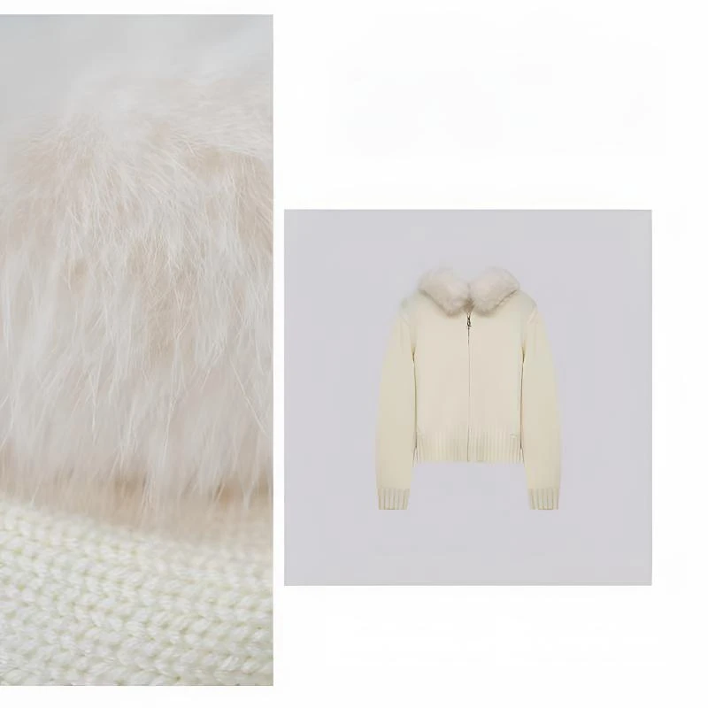 HW 厚款纯色连帽开衫毛针织衫针织白色短款不褪色-2594