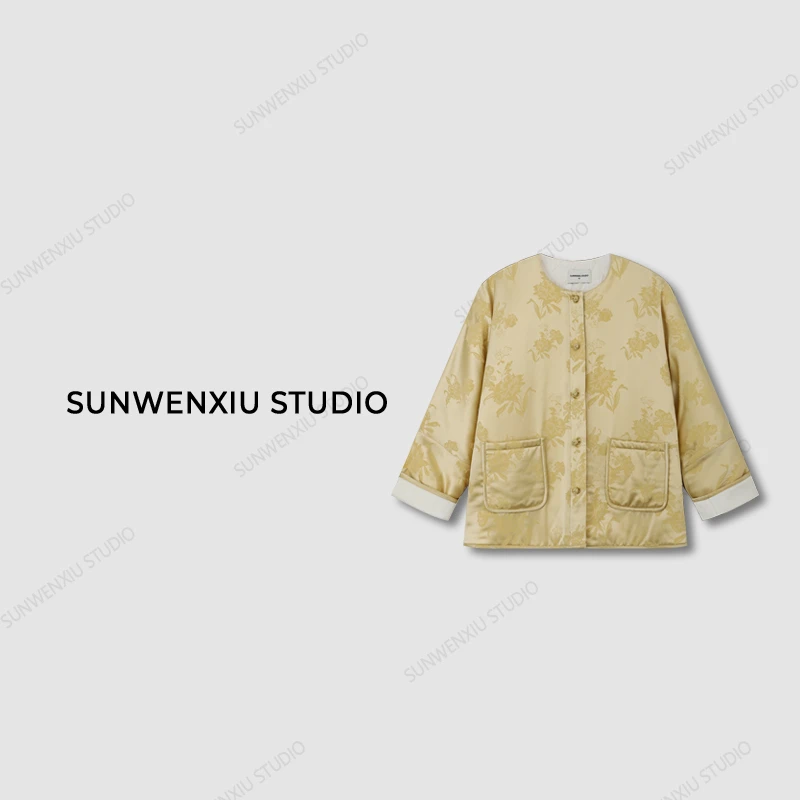 swx studio5店 “新年好”高品质醋酸提花新中式国风羊毛填充棉外套
