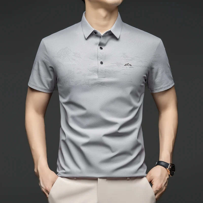 新款含桑蚕丝夏季凉爽POLO衫男士透气翻领休闲亲肤柔软薄款男短袖