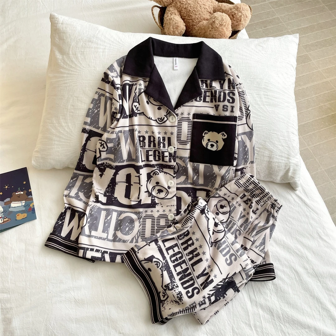 男童睡衣简约秋冬季德绒保暖套装中大童小男孩洋气时尚舒适家居服