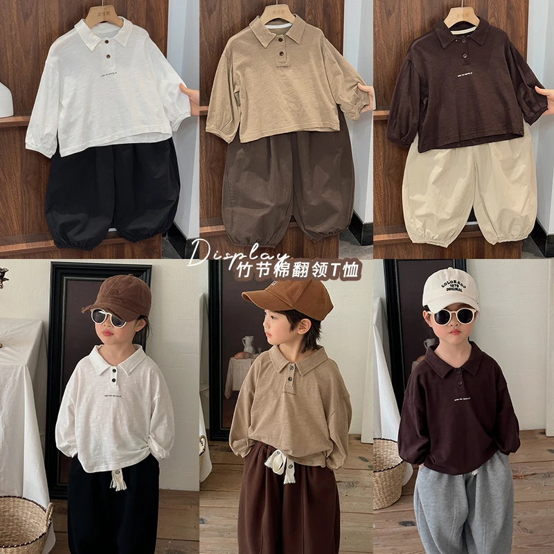 《秋上新》软糯透气森系男童女童雪花棉T恤春新款25CL907轻薄polo衫