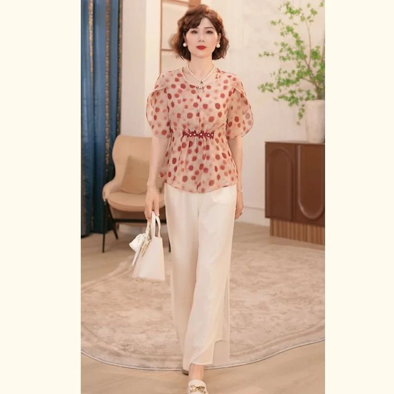 母亲节2025新款妈妈装夏季时尚气质中年女装宽松洋气小衫套装