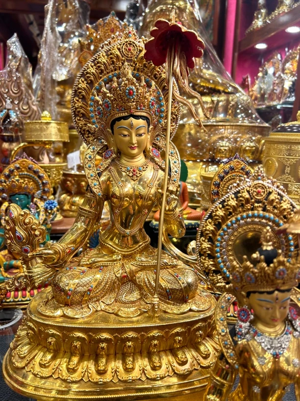 全铜鎏金工艺大白伞盖佛母铜像摆件37厘米