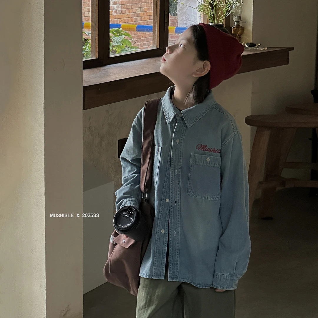 【MUSHISLE】阿又秋季童装儿童男童中大童复古刺绣长袖衬衫85029Q