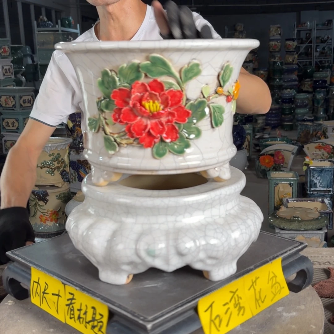一风堂石湾花盆 内20*14，高29染色