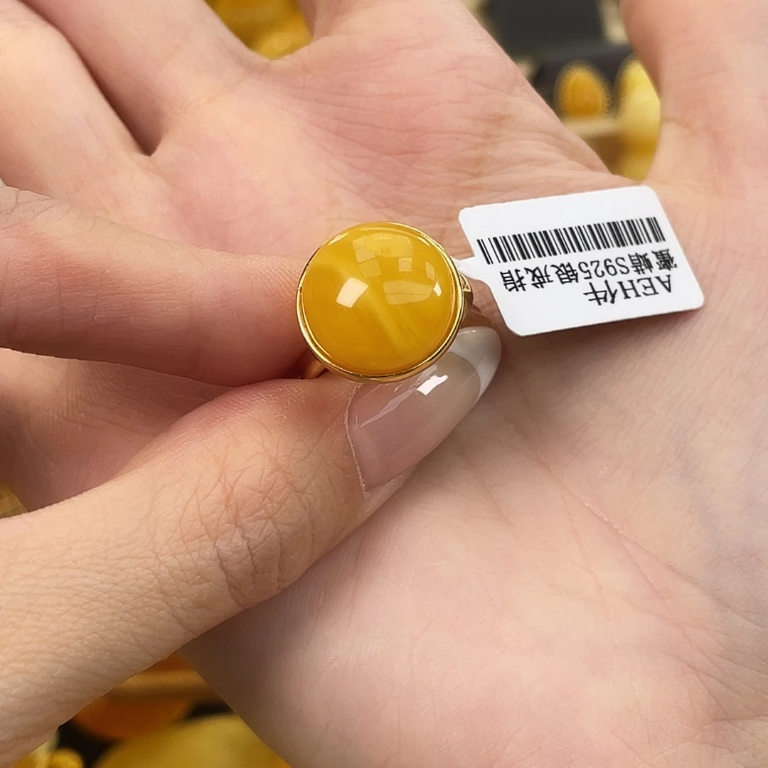 裸石琥珀银S925镶嵌琥珀蜜蜡J