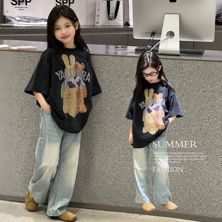 儿童t恤卡通夏装2025新款女大童纯棉短袖上衣女孩半袖洋气体恤衫