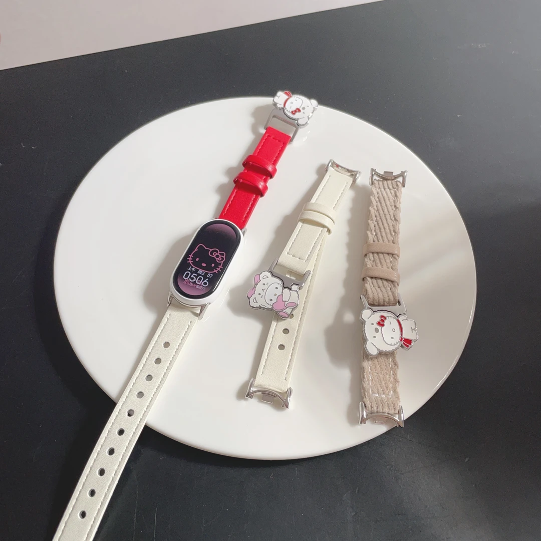 可爱围巾KT猫适用小米手环1098代表带小米9Pro皮质腕带红米watch6