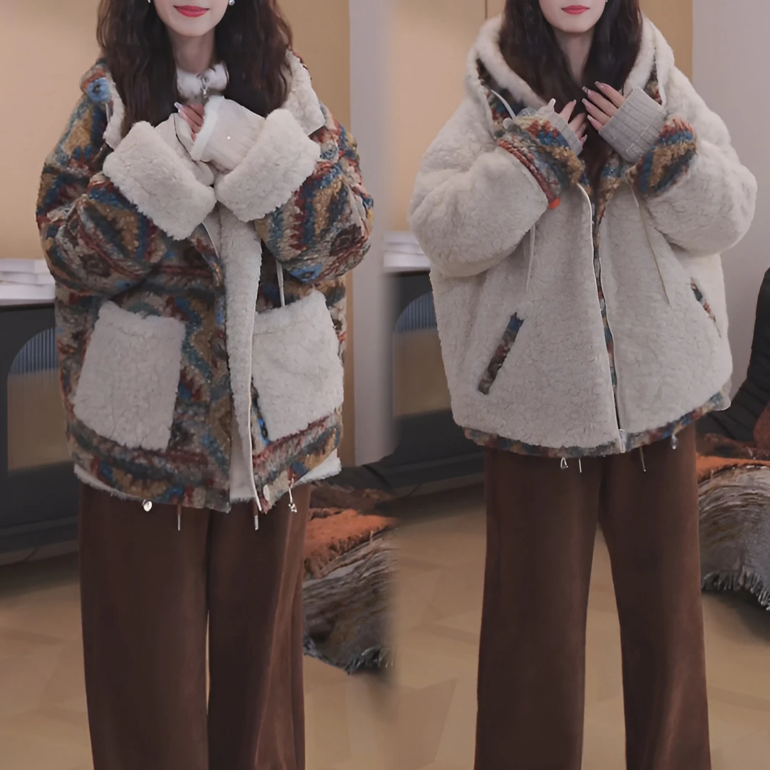 设计感复古毛毛慵懒风外套2025秋冬季新款宽松韩版两面穿保暖上衣