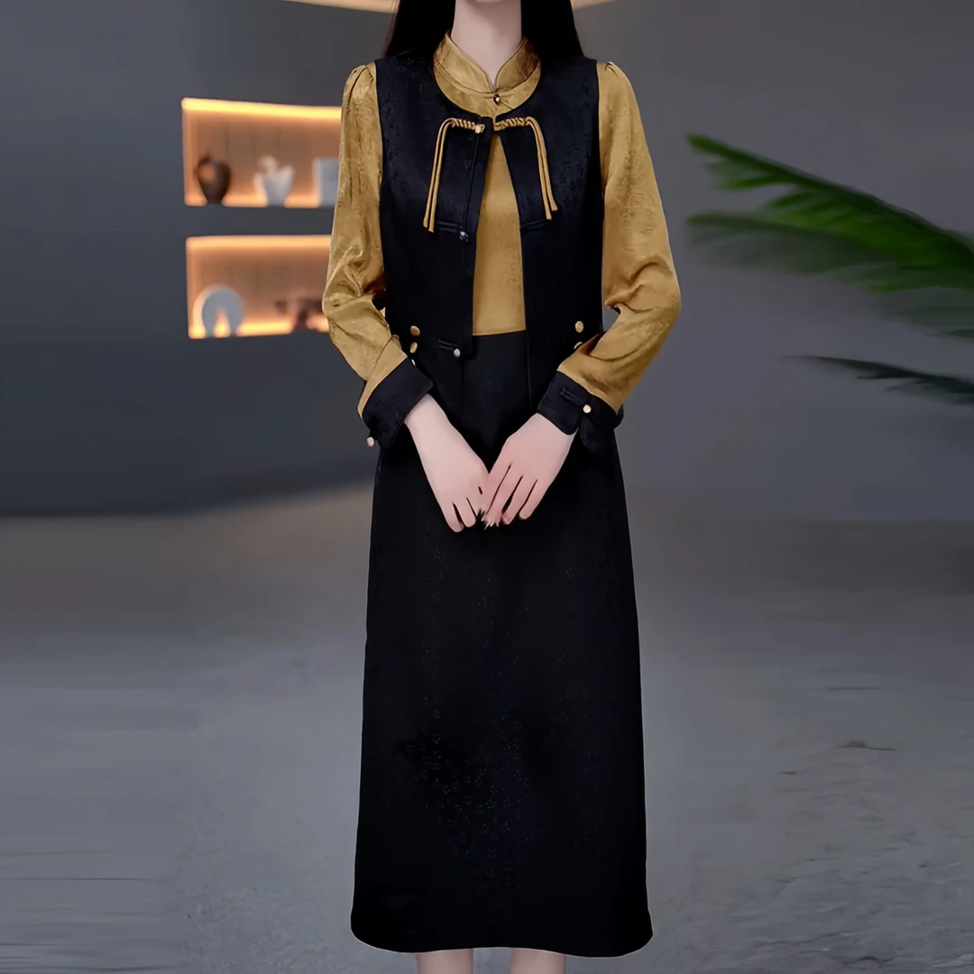 新中式时尚套装女2025春季新款妈妈装端庄大气显瘦遮肉两件套裙子