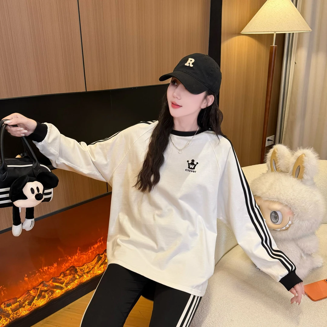 【私有月光】新款宽松韩版圆领运动时尚百搭潮流休闲长袖T恤09-1