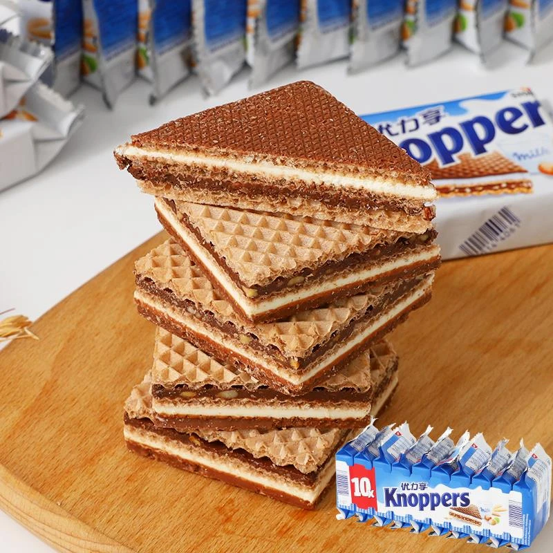 进口小零食knoppers牛奶榛子巧克力五层夹心威化饼干 干儿童零食