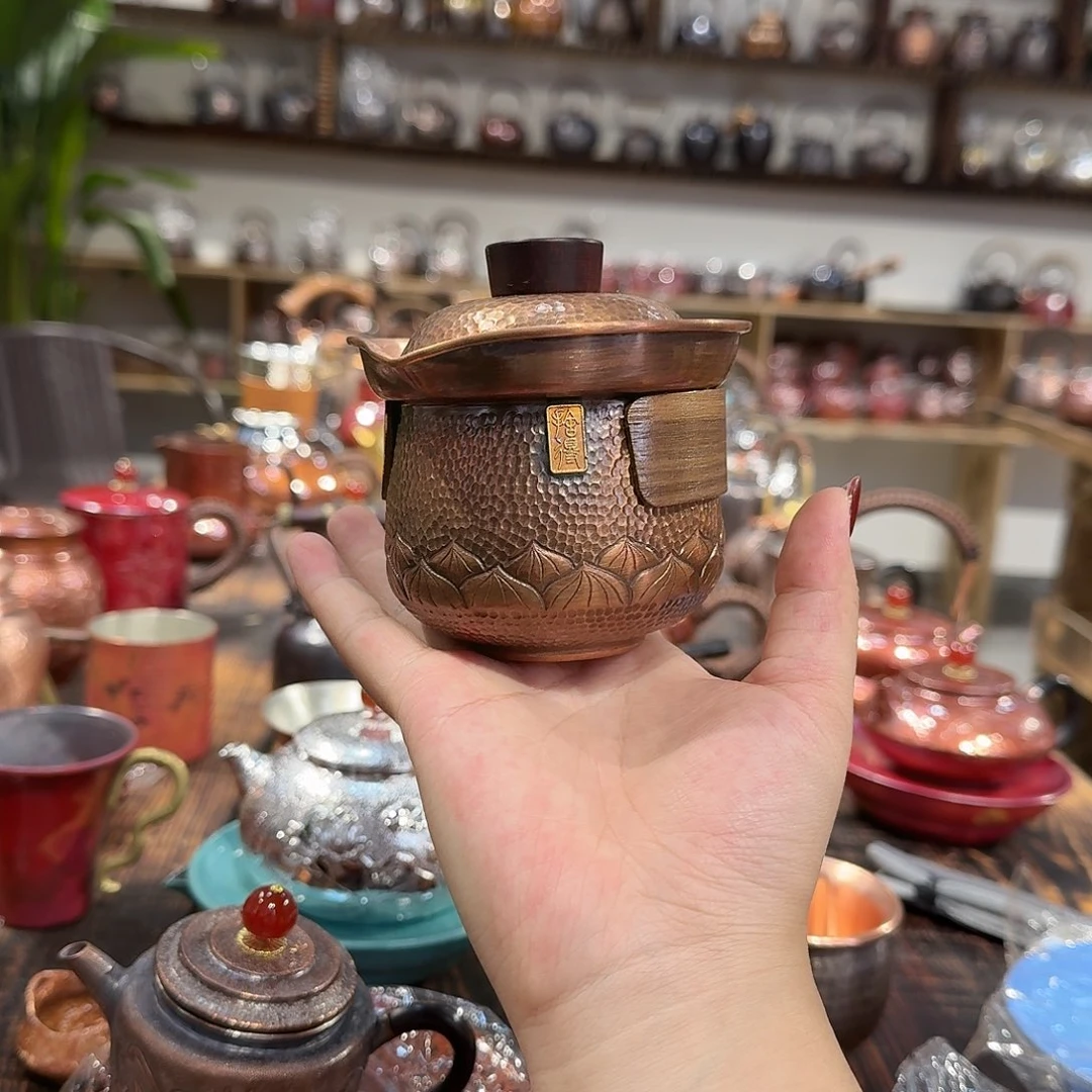紫铜手工制作盖碗一个